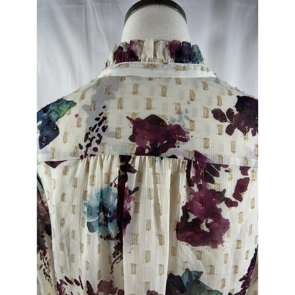 Soft Surroundings Floral Metallic Blouse Tie Neck Bell Sleeve Size S Multicolor - Picture 6 of 9